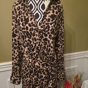 NEW Leopard Print Wrap Blouse - Beige & Black